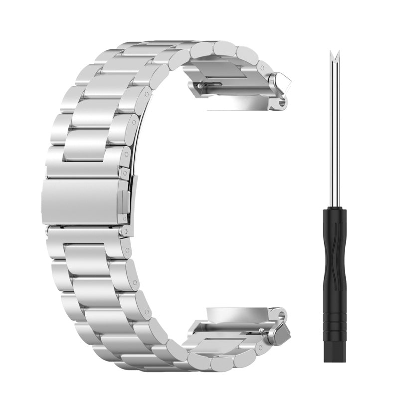 For Huami Amazfit T-Rex 2 Three-bead Wrist Strap Stainless Steel Anti-wear Smart Watch Band with Foldable Buckle