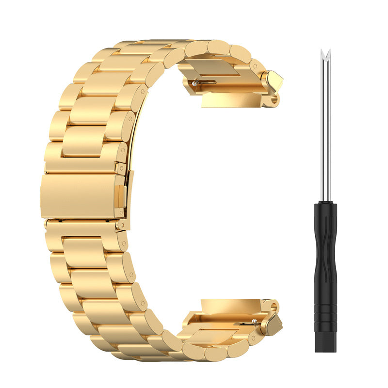 For Huami Amazfit T-Rex 2 Smart Watch Band Three-bead Stainless Steel Wrist Strap with Foldable Buckle