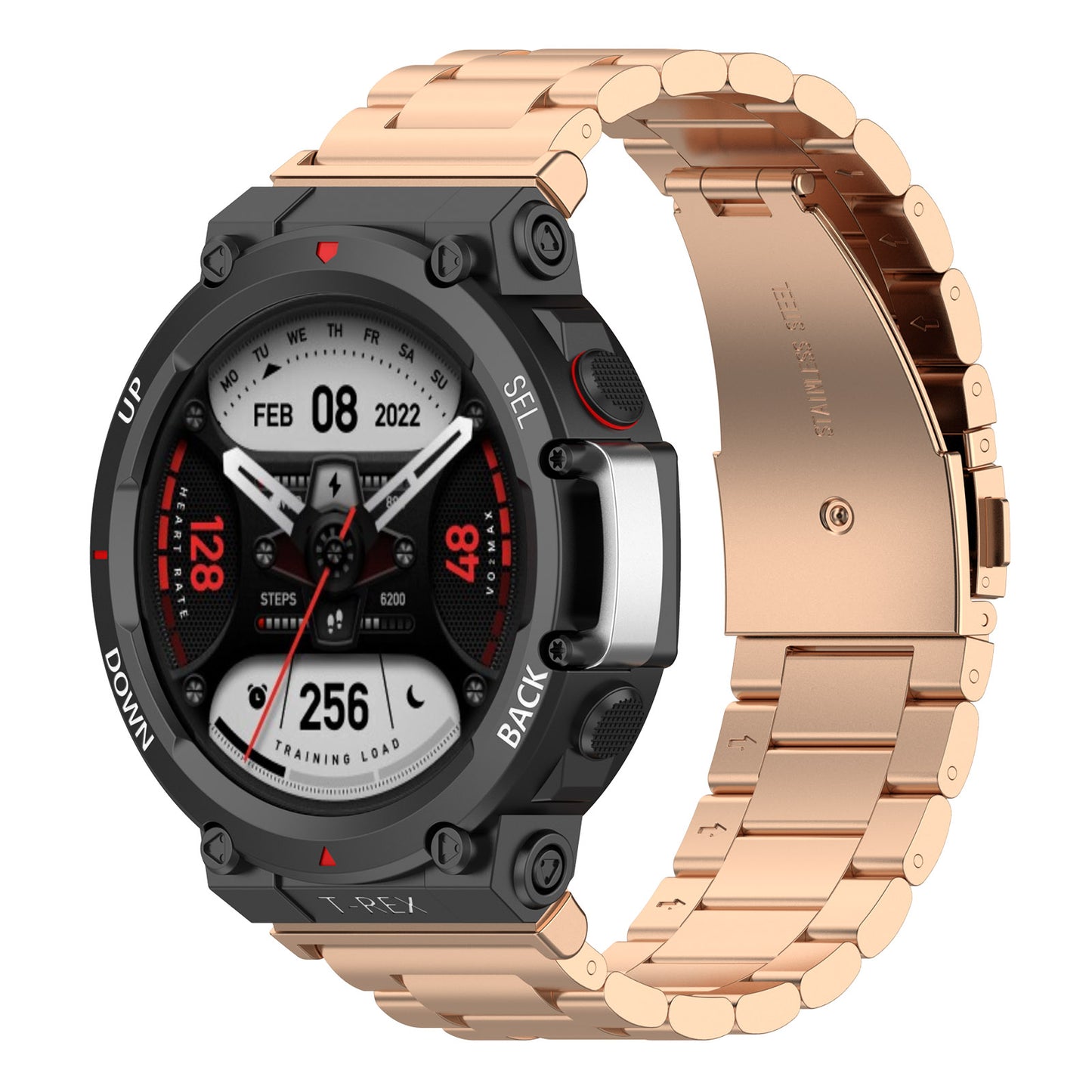 For Huami Amazfit T-Rex 2 Smart Watch Stainless Steel Watch Band Three Beads Strap Replacement with Tool