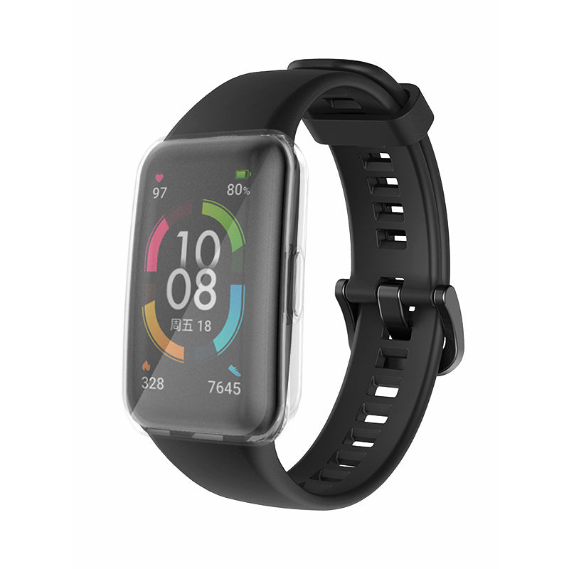 For Huawei Band 6 Soft Silicone Sports Wristband with Transparent TPU Case Full Around Bumper Frame Cover