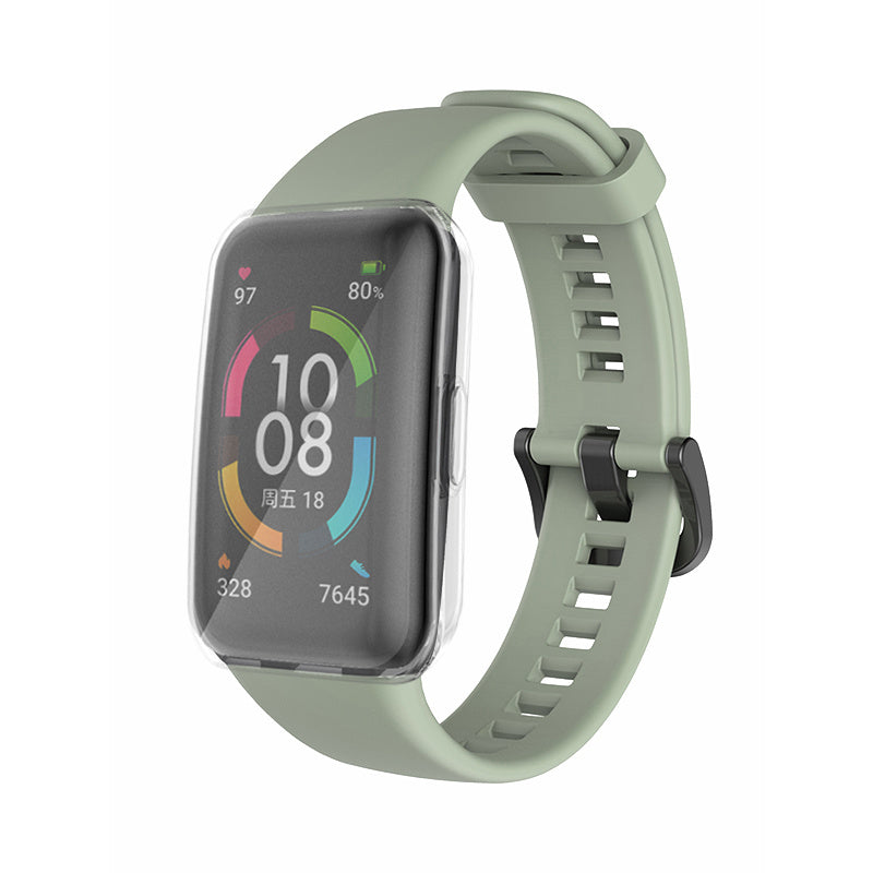 For Huawei Band 6 Soft Silicone Sports Wristband with Transparent TPU Case Full Around Bumper Frame Cover