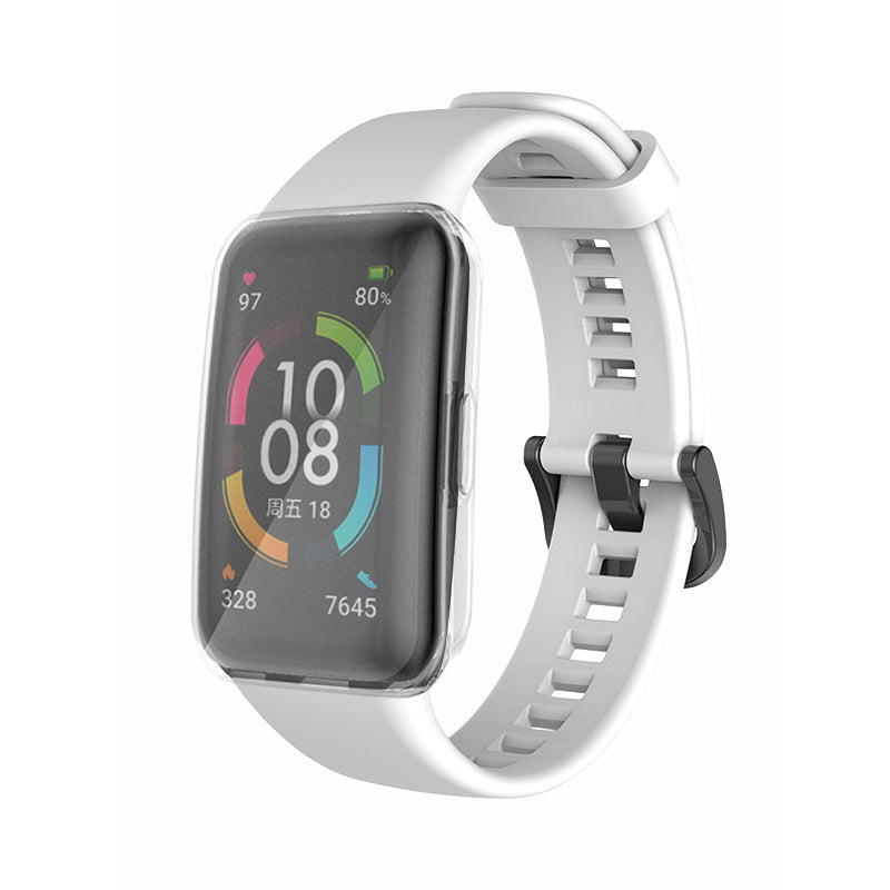 For Huawei Band 6 Soft Silicone Sports Wristband with Transparent TPU Case Full Around Bumper Frame Cover