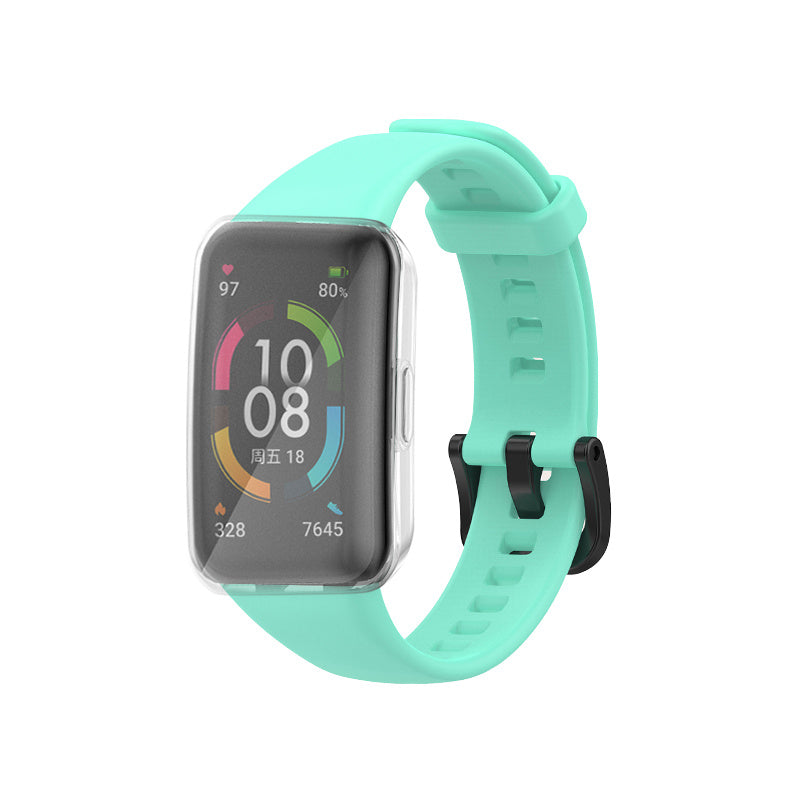 For Huawei Band 6 Soft Silicone Sports Wristband with Transparent TPU Case Full Around Bumper Frame Cover