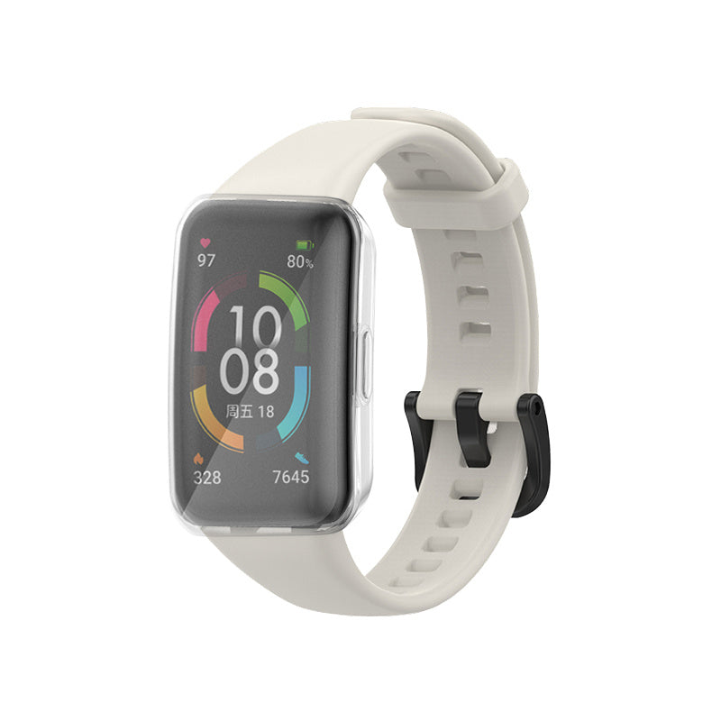For Huawei Band 6 Soft Silicone Sports Wristband with Transparent TPU Case Full Around Bumper Frame Cover