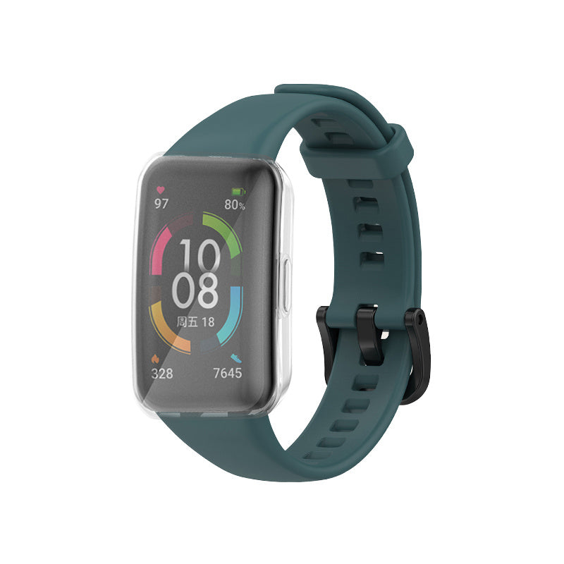 For Huawei Band 6 Soft Silicone Sports Wristband with Transparent TPU Case Full Around Bumper Frame Cover