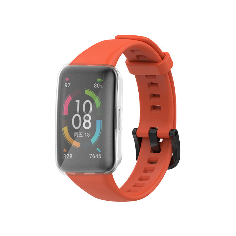 For Huawei Band 6 Soft Silicone Sports Wristband with Transparent TPU Case Full Around Bumper Frame Cover