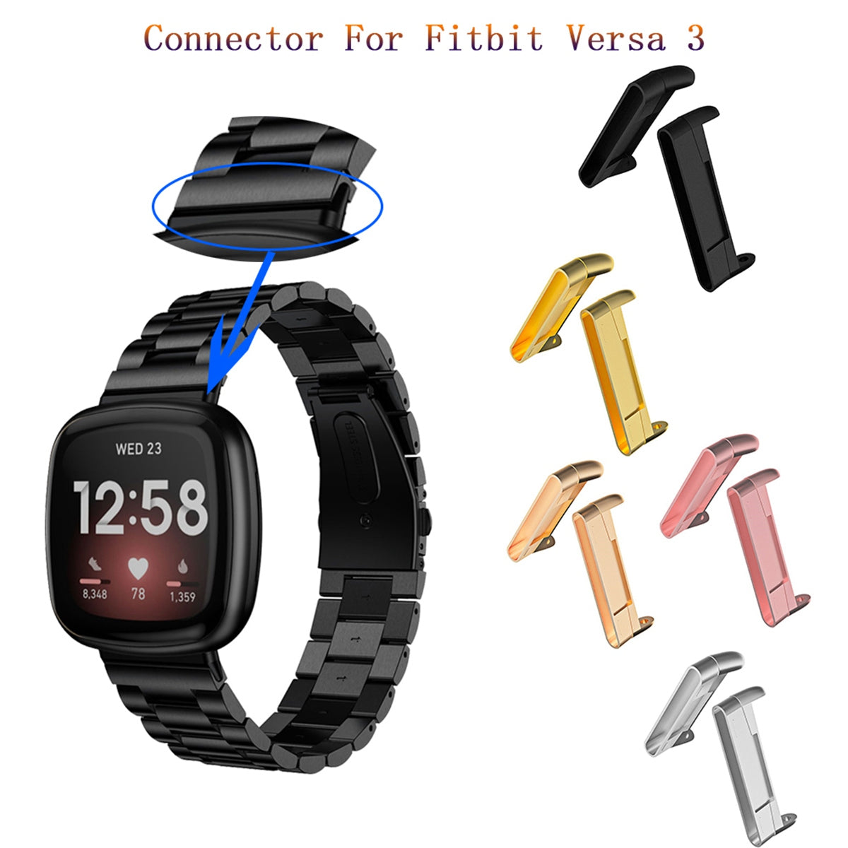 1Pair For Fitbit Versa 4 / Sense 2 Metal Watch Strap Adapter Watch Band Connector Kit