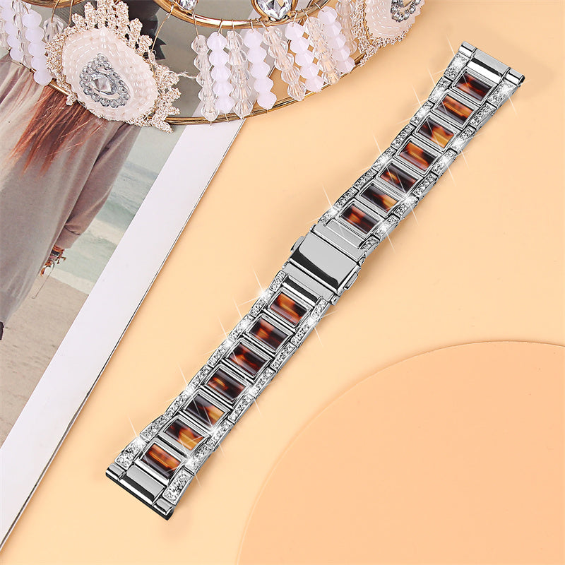 For Huawei Watch GT 2 42mm / Watch 2 / Honor Magic Watch 2 42mm Stainless Steel + Resin Watch Strap Quick Release Watch Band Rhinestone Decoration Watchband