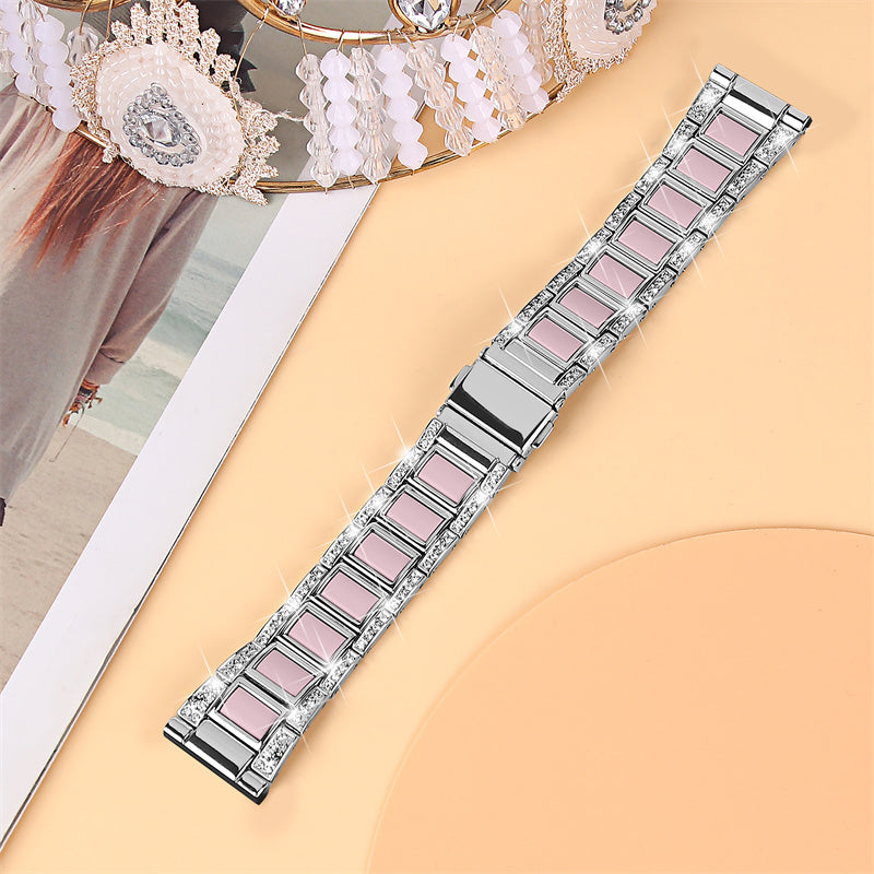 For Huawei Watch GT 2 42mm / Watch 2 / Honor Magic Watch 2 42mm Stainless Steel + Resin Watch Strap Quick Release Watch Band Rhinestone Decoration Watchband