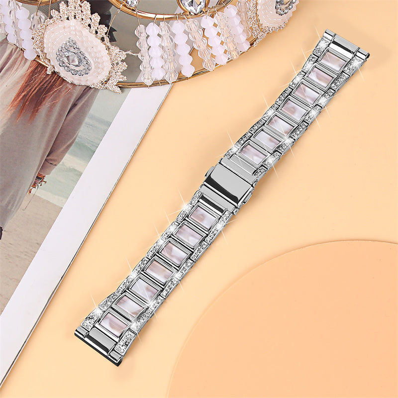 For Huawei Watch GT 2 42mm / Watch 2 / Honor Magic Watch 2 42mm Stainless Steel + Resin Watch Strap Quick Release Watch Band Rhinestone Decoration Watchband