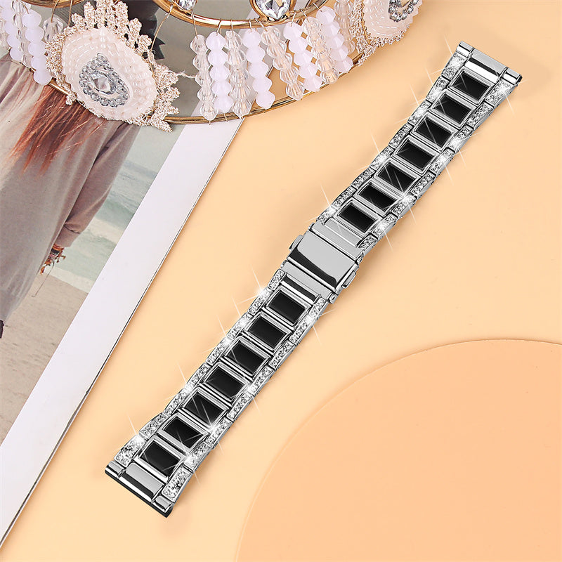 For Huawei Watch GT 2 42mm / Watch 2 / Honor Magic Watch 2 42mm Stainless Steel + Resin Watch Strap Quick Release Watch Band Rhinestone Decoration Watchband