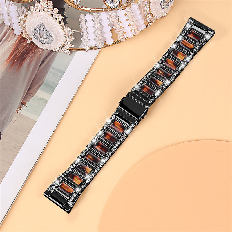For Huawei Watch GT 2 42mm / Watch 2 / Honor MagicWatch 2 42mm Stainless Steel Watch Band Rhinestone Decor Resin Wrist Strap