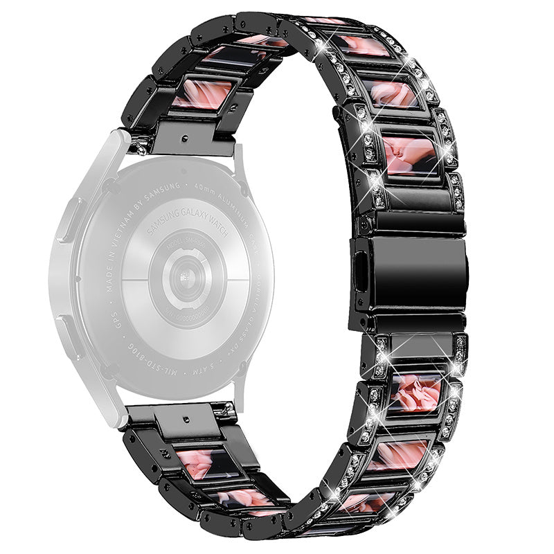 For Huawei Watch GT 2 42mm / Watch 2 / Honor MagicWatch 2 42mm Stainless Steel Watch Band Rhinestone Decor Resin Wrist Strap