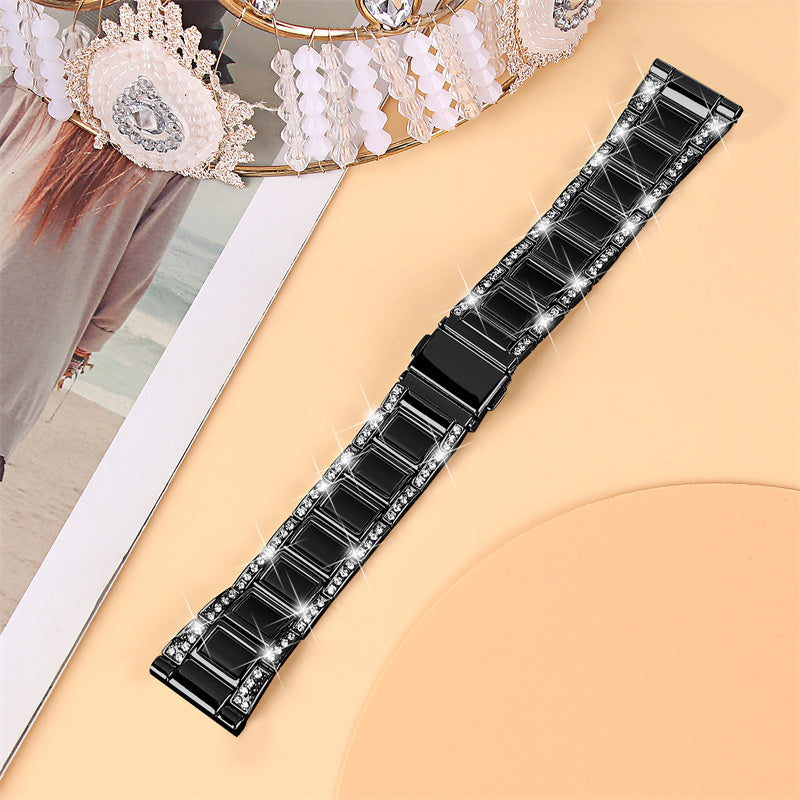 For Huawei Watch GT 2 42mm / Watch 2 / Honor MagicWatch 2 42mm Stainless Steel Watch Band Rhinestone Decor Resin Wrist Strap