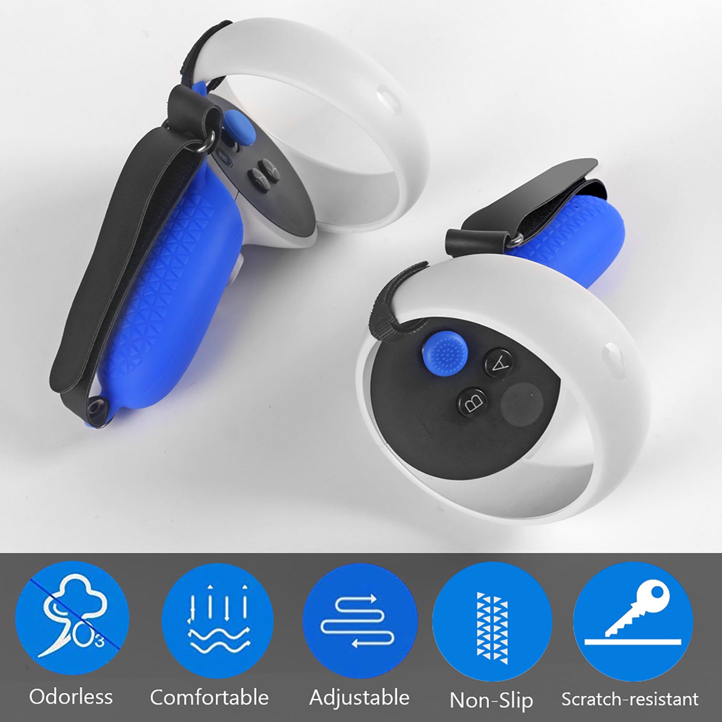 1 Pair Silicone Protective Grip Cover Handle Sleeve Case with Adjustable Palm Strap for Oculus Quest 2 VR Controller