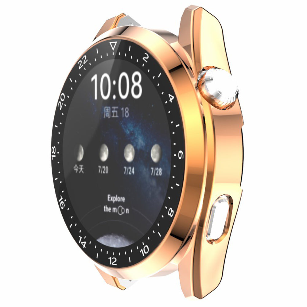 For Huawei Watch 3 Pro Electroplating PC Case + Tempered Glass Screen Protector Scratch Resistant Smart Watch Cover with Dial Plate