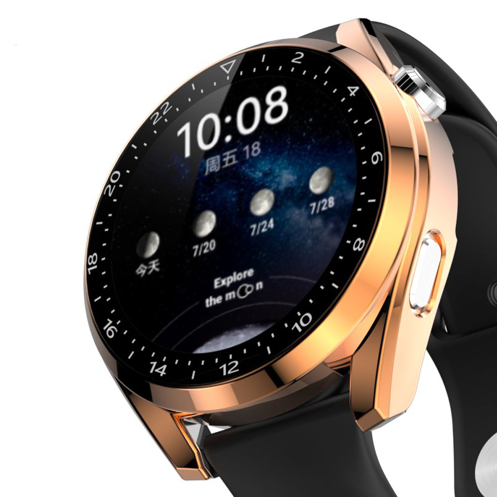 For Huawei Watch 3 Pro Electroplating PC Case + Tempered Glass Screen Protector Scratch Resistant Smart Watch Cover with Dial Plate