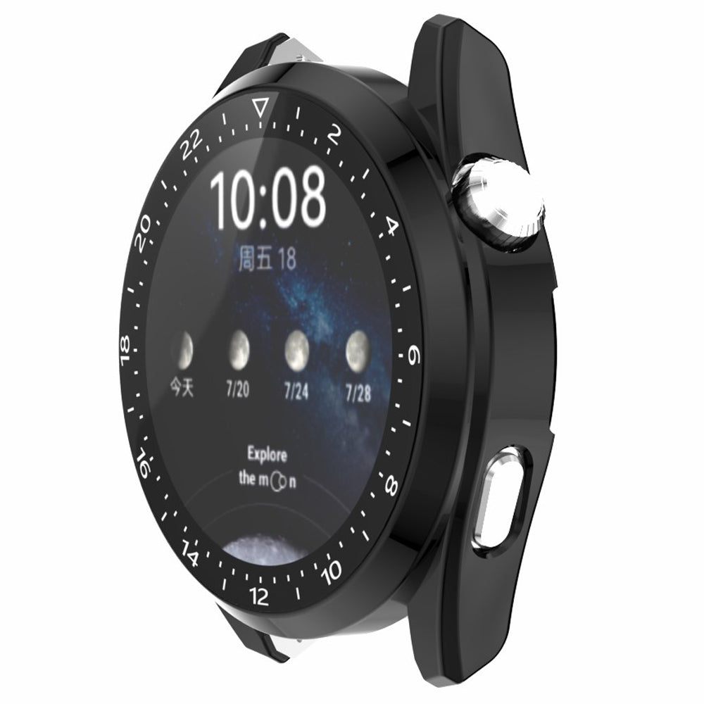 For Huawei Watch 3 Pro Electroplating PC Case + Tempered Glass Screen Protector Scratch Resistant Smart Watch Cover with Dial Plate