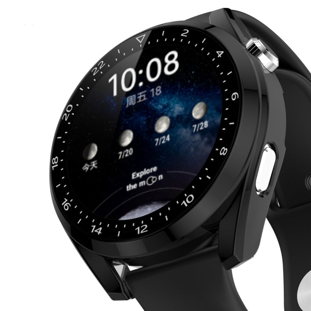 For Huawei Watch 3 Pro Electroplating PC Case + Tempered Glass Screen Protector Scratch Resistant Smart Watch Cover with Dial Plate