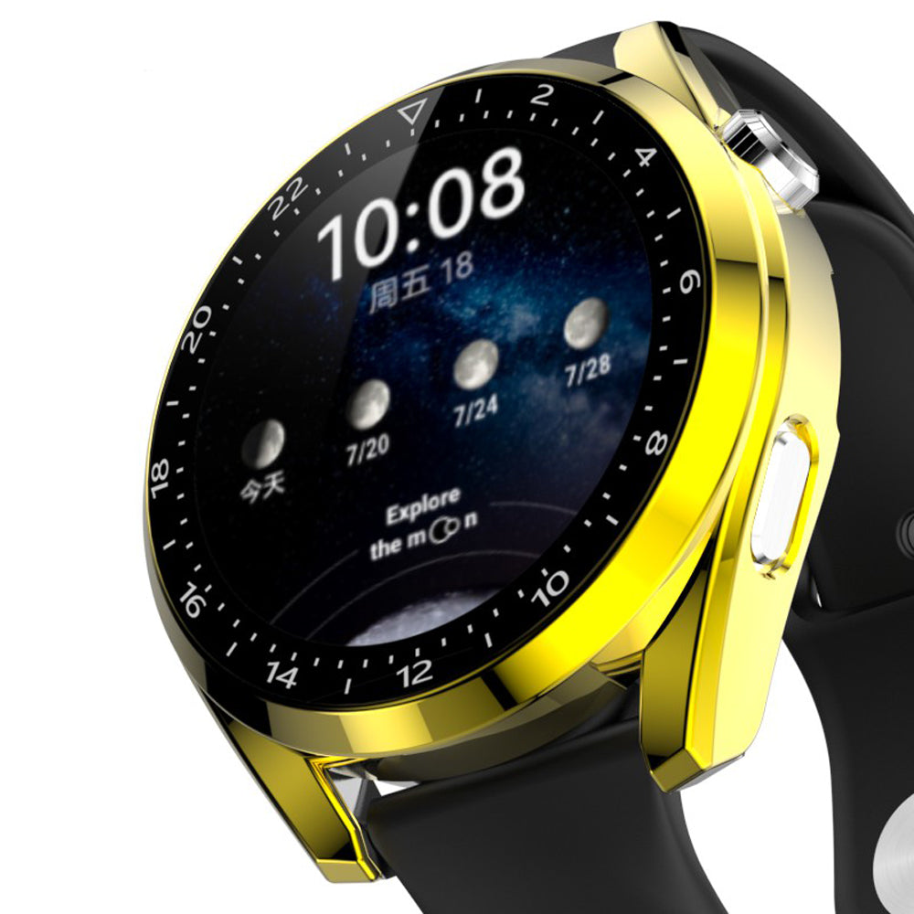 For Huawei Watch 3 Pro Electroplating PC Case + Tempered Glass Screen Protector Scratch Resistant Smart Watch Cover with Dial Plate