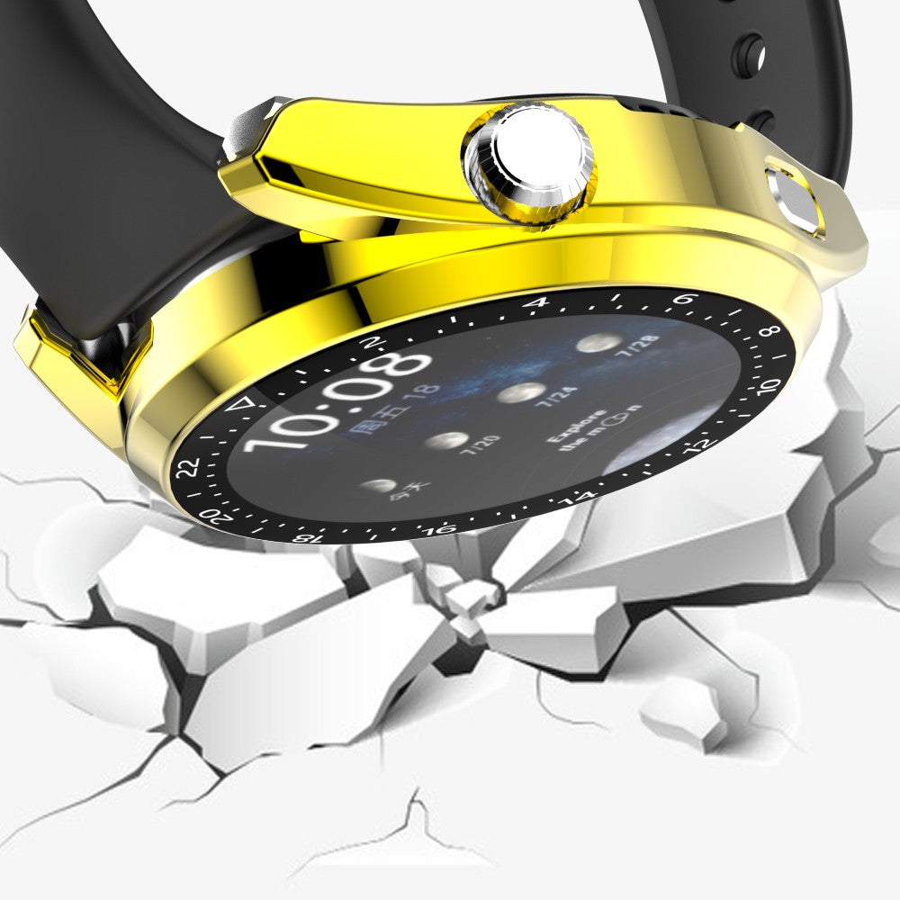 For Huawei Watch 3 Pro Electroplating PC Case + Tempered Glass Screen Protector Scratch Resistant Smart Watch Cover with Dial Plate