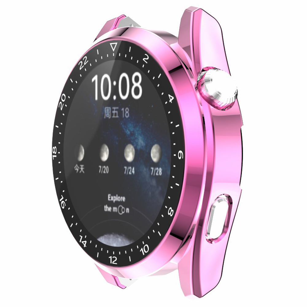 For Huawei Watch 3 Pro Electroplating PC Case + Tempered Glass Screen Protector Scratch Resistant Smart Watch Cover with Dial Plate