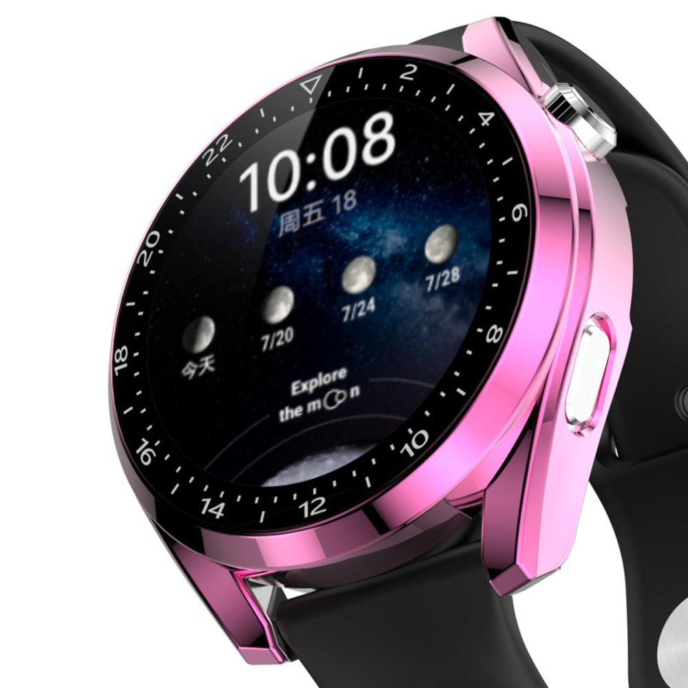 For Huawei Watch 3 Pro Electroplating PC Case + Tempered Glass Screen Protector Scratch Resistant Smart Watch Cover with Dial Plate