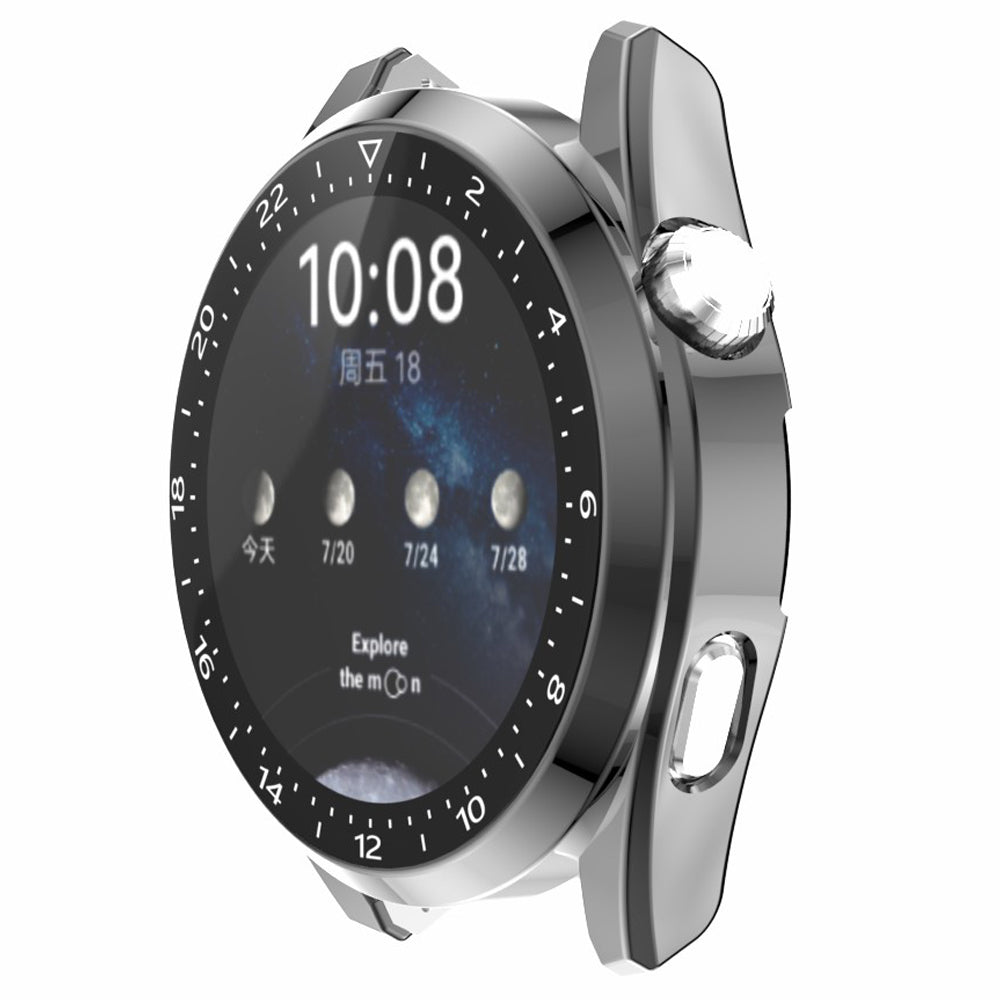 For Huawei Watch 3 Pro Electroplating PC Case + Tempered Glass Screen Protector Scratch Resistant Smart Watch Cover with Dial Plate