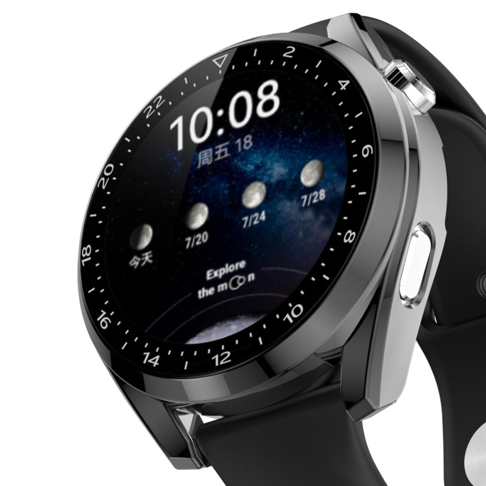 For Huawei Watch 3 Pro Electroplating PC Case + Tempered Glass Screen Protector Scratch Resistant Smart Watch Cover with Dial Plate