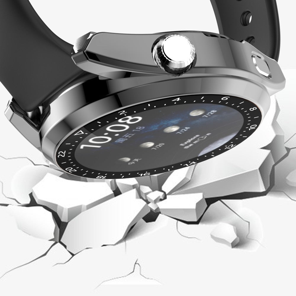 For Huawei Watch 3 Pro Electroplating PC Case + Tempered Glass Screen Protector Scratch Resistant Smart Watch Cover with Dial Plate