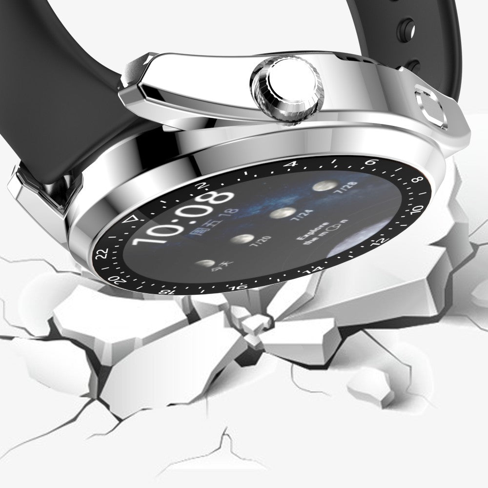 For Huawei Watch 3 Pro Electroplating PC Case + Tempered Glass Screen Protector Scratch Resistant Smart Watch Cover with Dial Plate