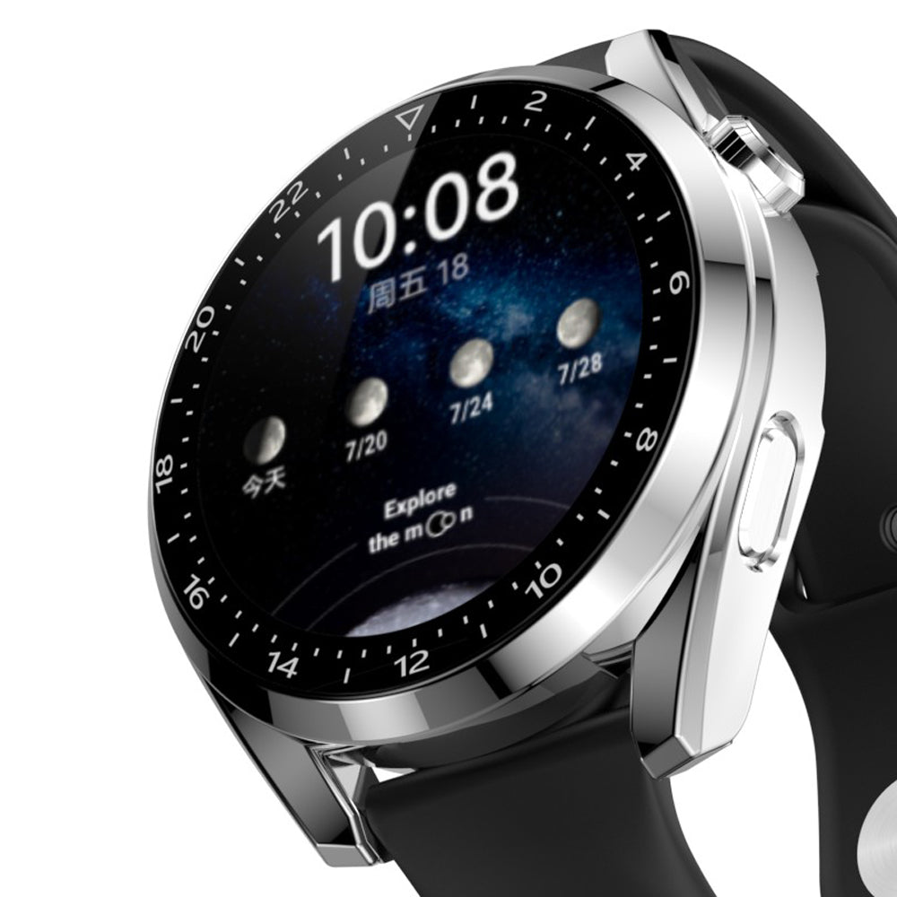 For Huawei Watch 3 Pro Electroplating PC Case + Tempered Glass Screen Protector Scratch Resistant Smart Watch Cover with Dial Plate