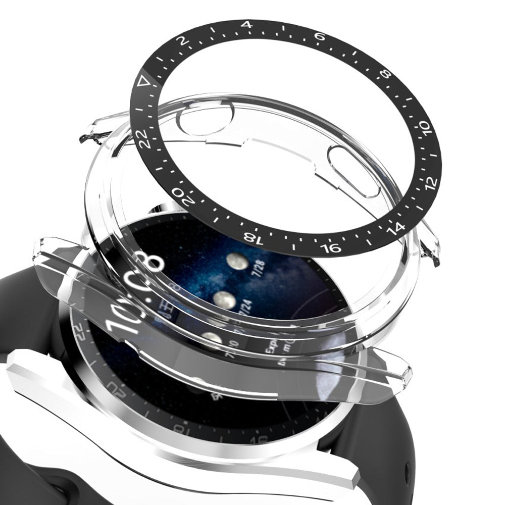 For Huawei Watch 3 Pro Electroplating PC Case + Tempered Glass Screen Protector Scratch Resistant Smart Watch Cover with Dial Plate