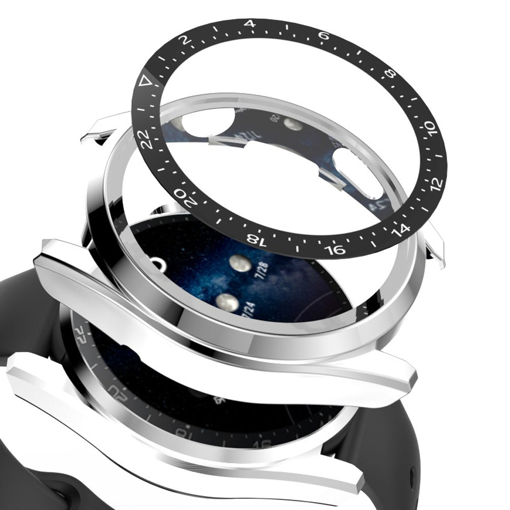 For Huawei Watch 3 Pro Electroplating PC Case + Tempered Glass Screen Protector Scratch Resistant Smart Watch Cover with Dial Plate