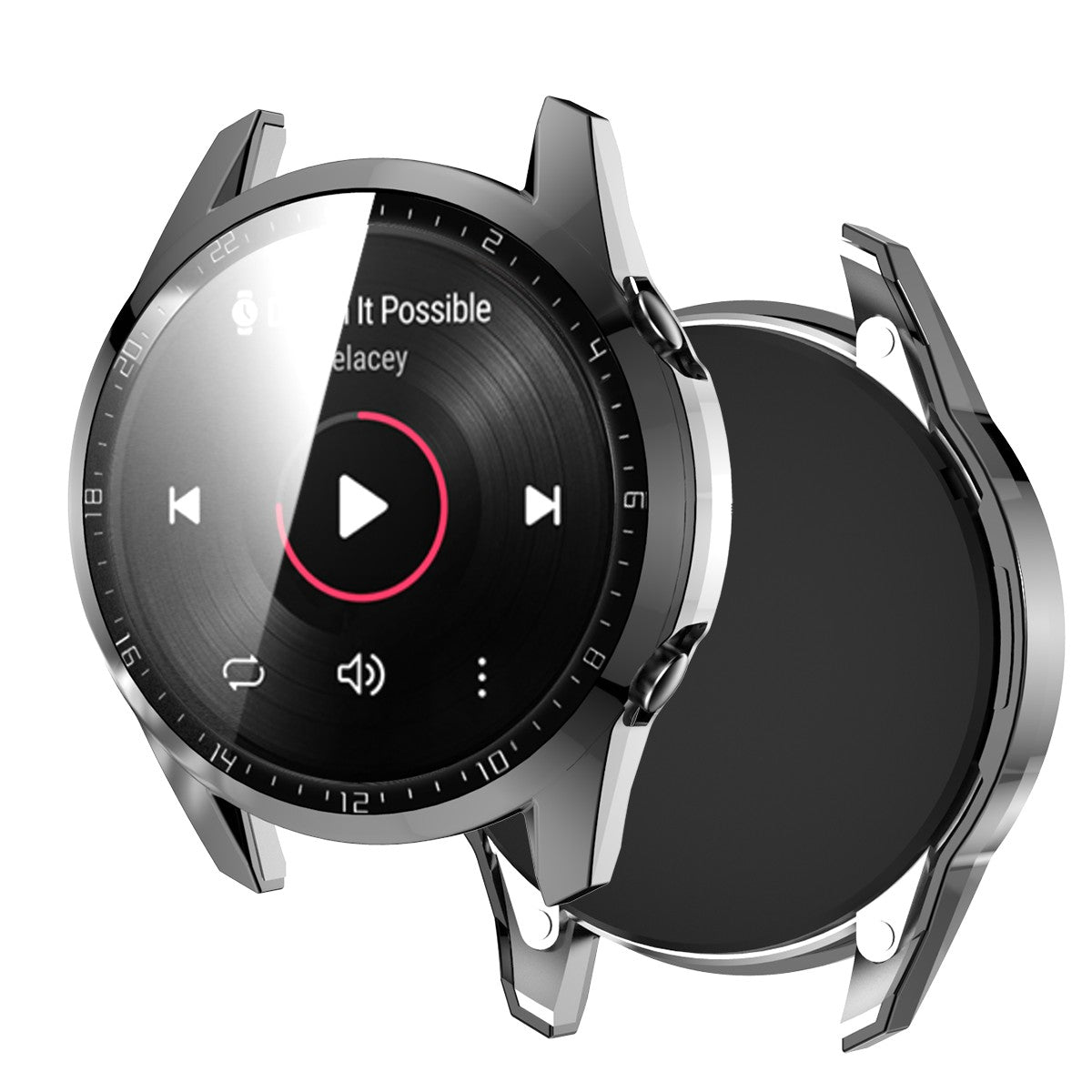 For Huawei Watch GT 2 46mm Stylish Electroplating PC Watch Cover Case with Tempered Glass Screen Protector with Dial Plate