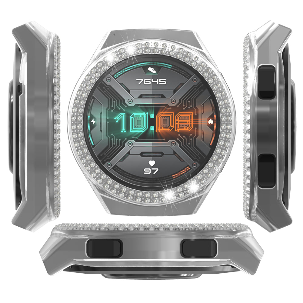 For Huawei Watch GT 2e Two Row Rhinestones Decor PC Watch Protective Case Half Cover