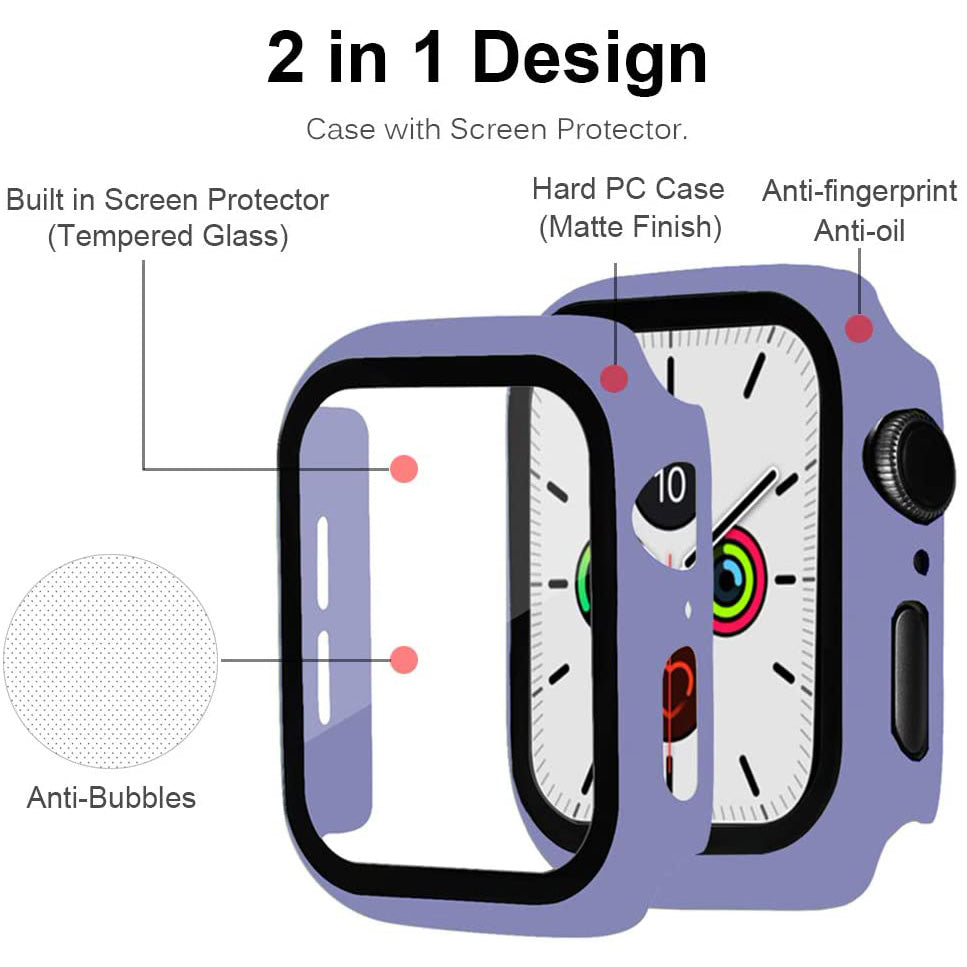 2-in-1 Frame PC + Tempered Glass Protector Watch Case for Apple Watch Series 3/2/1 42mm