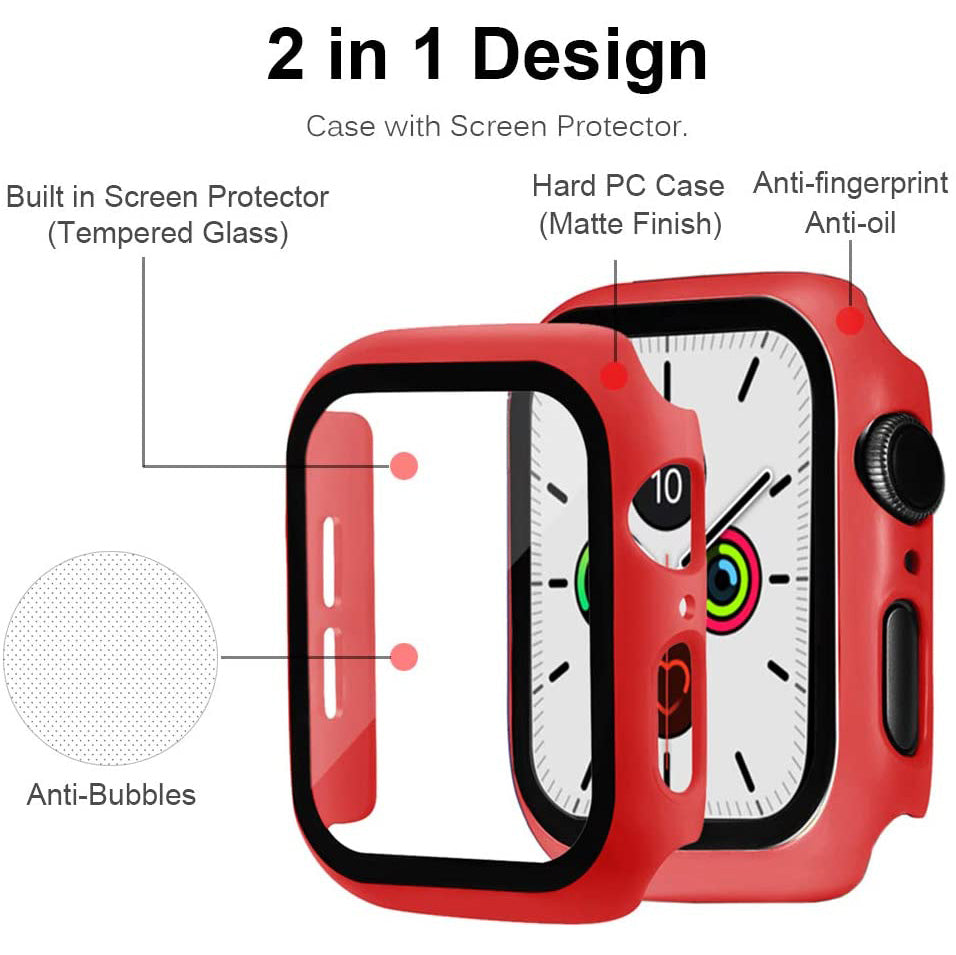 2-in-1 Frame PC + Tempered Glass Protector Watch Case for Apple Watch Series 3/2/1 42mm