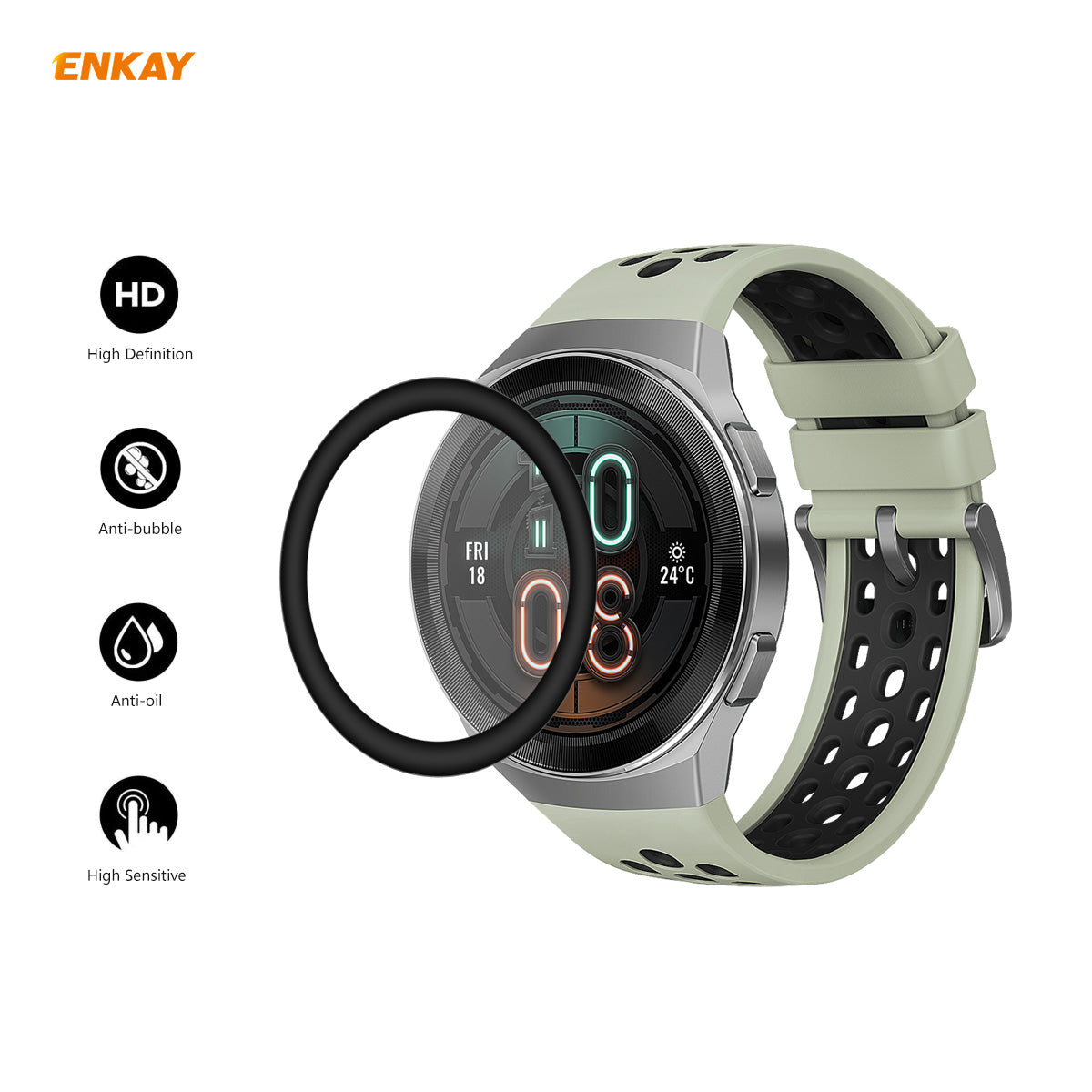 2Pcs/Set ENKAY HAT PRINCE 3D PC Edge + PMMA Full Screen Protector for Huawei Watch GT 2e 46mm