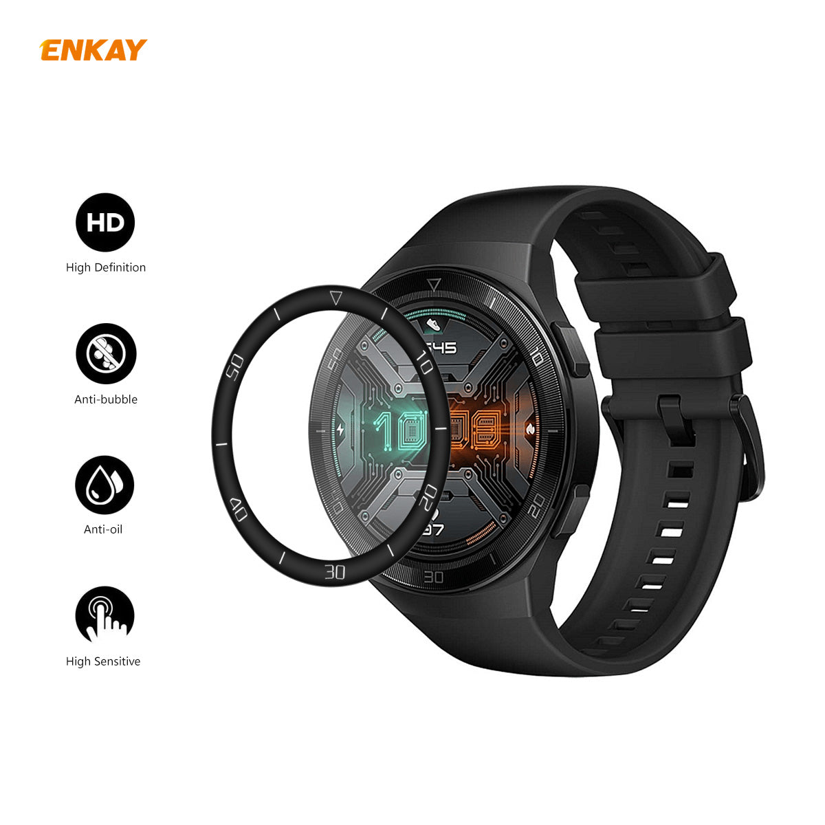 2Pcs/Set ENKAY HAT PRINCE 3D PC Edge + PMMA Full Screen Protector for Huawei Watch GT 2e 46mm