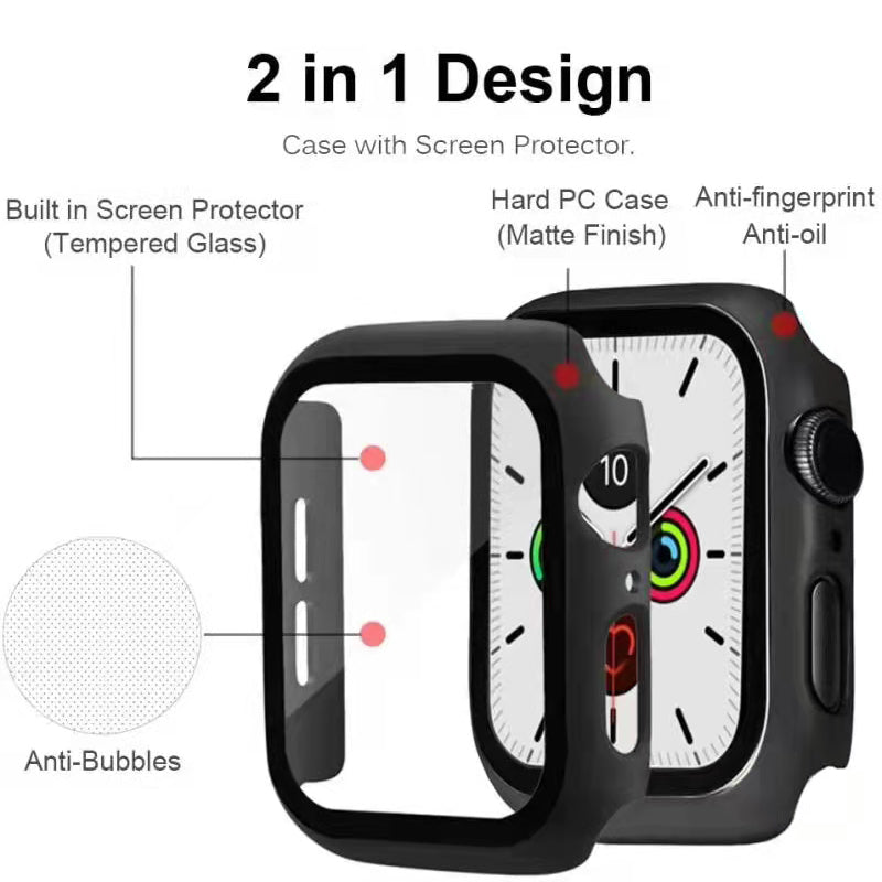 2-in-1 Hard PC Frame + Tempered Glass Scratch-resistant Screen Protector Watch Case for Apple Watch Series 7 45mm / Series 8 45mm
