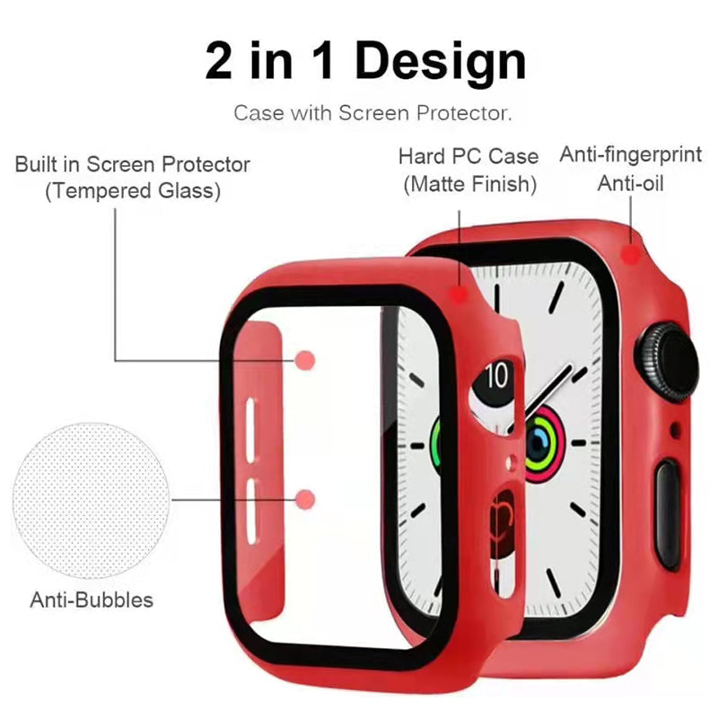 2-in-1 Hard PC Frame + Tempered Glass Scratch-resistant Screen Protector Watch Case for Apple Watch Series 7 45mm / Series 8 45mm