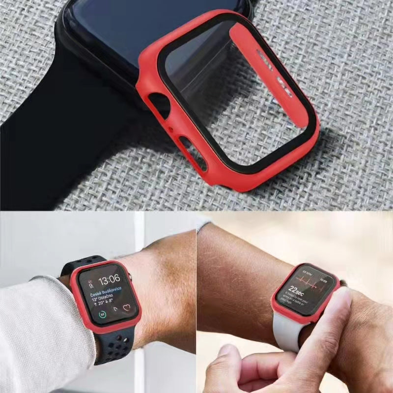 2-in-1 Hard PC Frame + Tempered Glass Scratch-resistant Screen Protector Watch Case for Apple Watch Series 7 45mm / Series 8 45mm