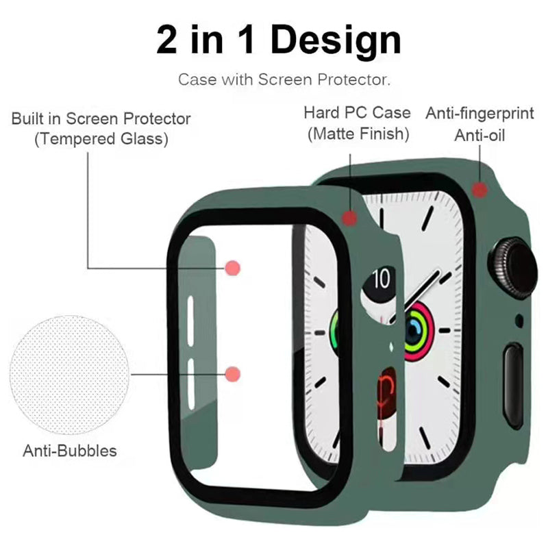 2-in-1 Hard PC Frame + Tempered Glass Scratch-resistant Screen Protector Watch Case for Apple Watch Series 7 45mm / Series 8 45mm