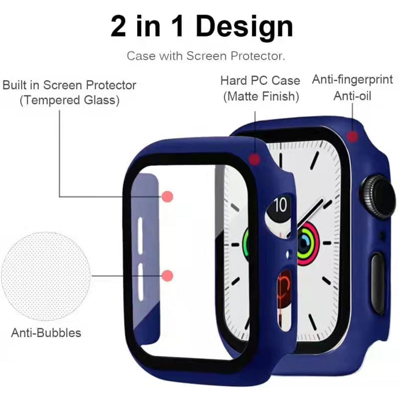 2-in-1 Hard PC Frame + Tempered Glass Scratch-resistant Screen Protector Watch Case for Apple Watch Series 7 45mm / Series 8 45mm
