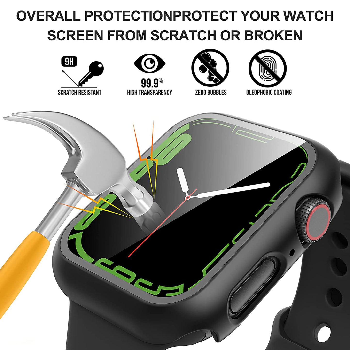 2Pcs Hard PC Smartwatch Frame Case+Tempered Glass Screen Protector Anti-scratch Replacement for Apple Watch Series 7 45mm / Series 8 45mm