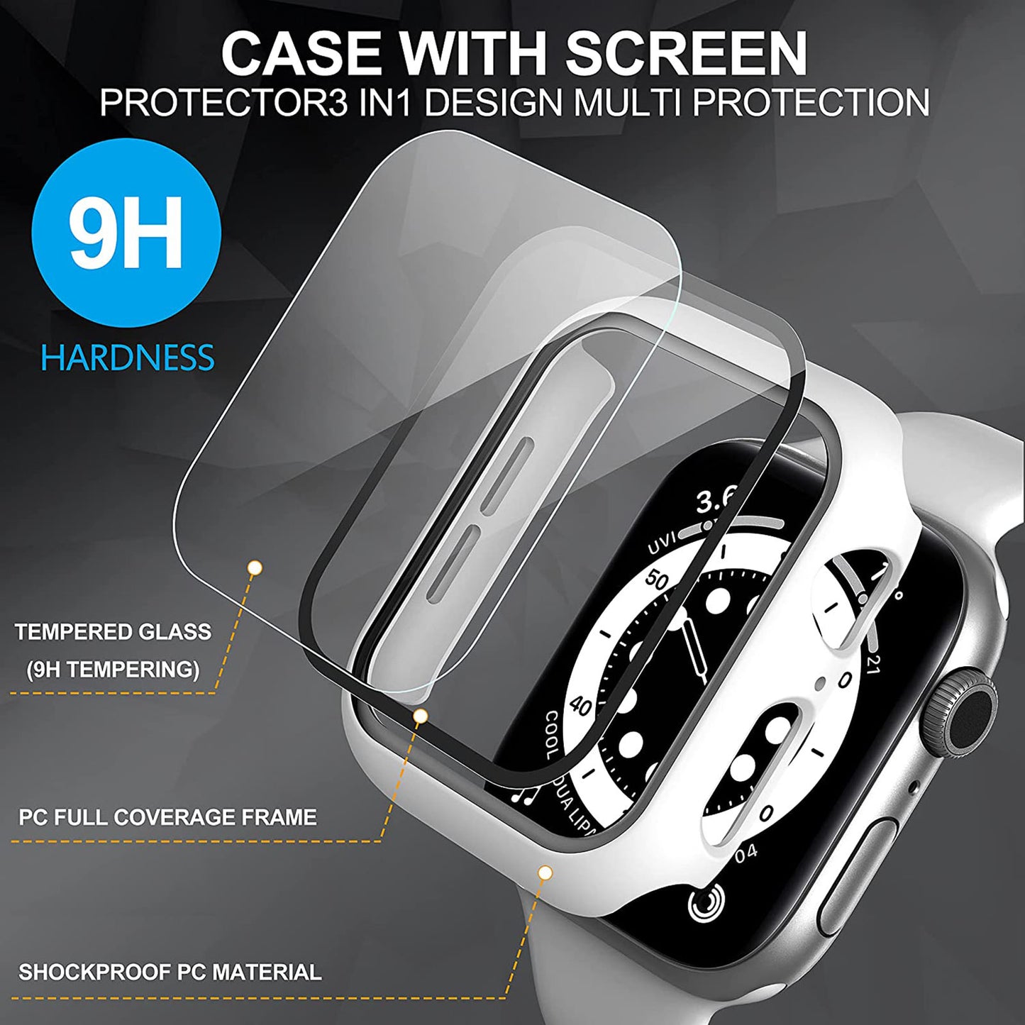 2Pcs Hard PC Smartwatch Frame Case+Tempered Glass Screen Protector Anti-scratch Replacement for Apple Watch Series 7 45mm / Series 8 45mm