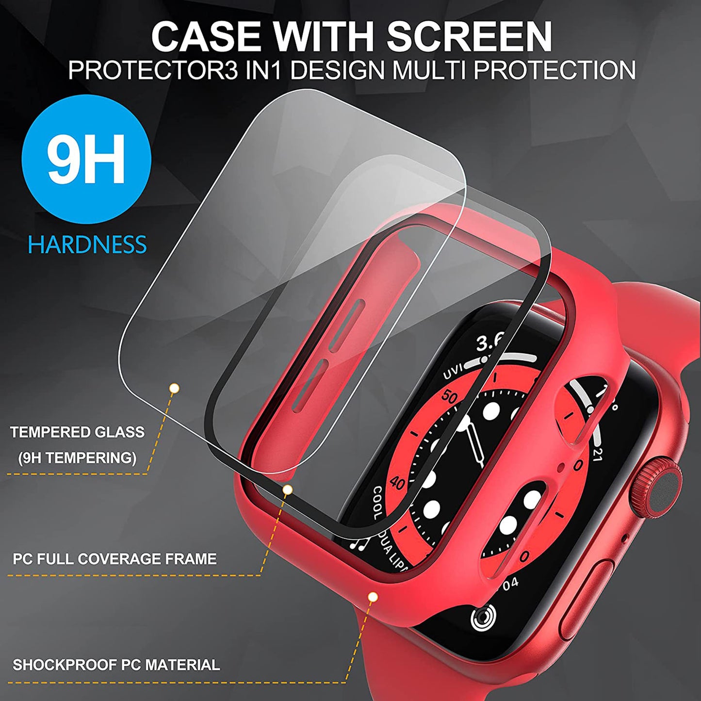 2Pcs Hard PC Smartwatch Frame Case+Tempered Glass Screen Protector Anti-scratch Replacement for Apple Watch Series 7 45mm / Series 8 45mm
