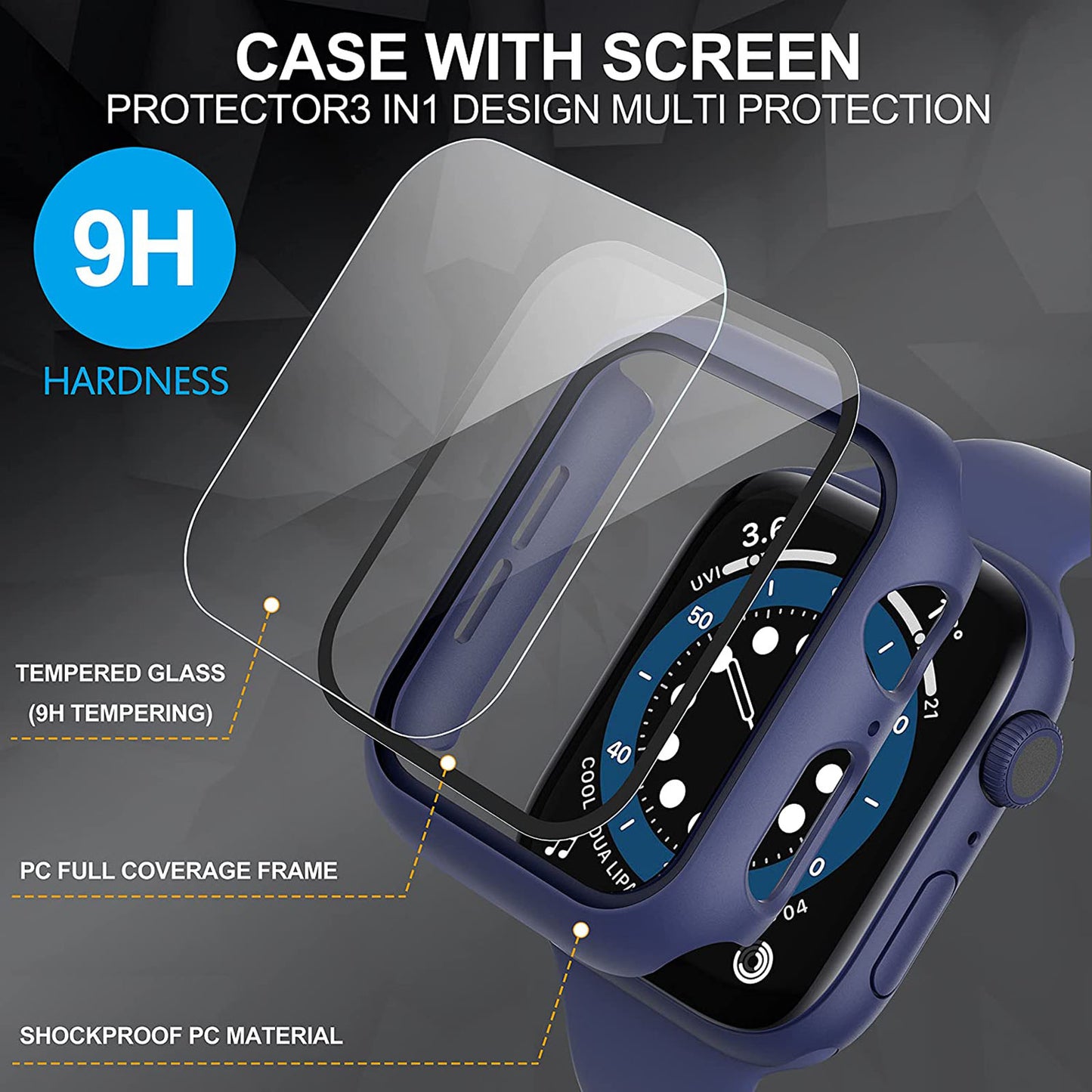2Pcs Hard PC Smartwatch Frame Case+Tempered Glass Screen Protector Anti-scratch Replacement for Apple Watch Series 7 45mm / Series 8 45mm