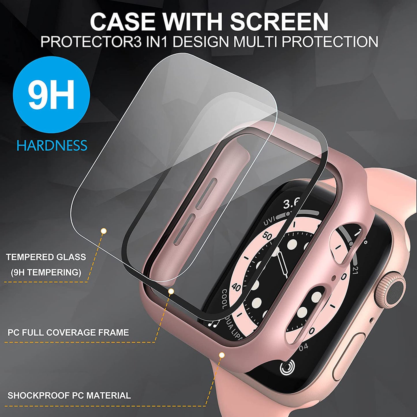 2Pcs Hard PC Smartwatch Frame Case+Tempered Glass Screen Protector Anti-scratch Replacement for Apple Watch Series 7 45mm / Series 8 45mm